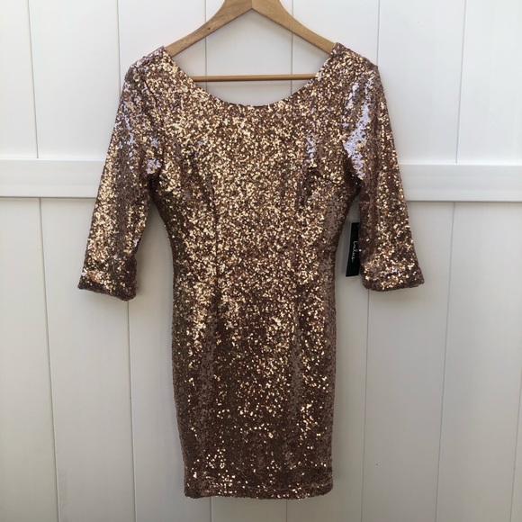 NWT Lulu’s Rose Gold Sequin Dress - Size Small - Picture 3 of 12